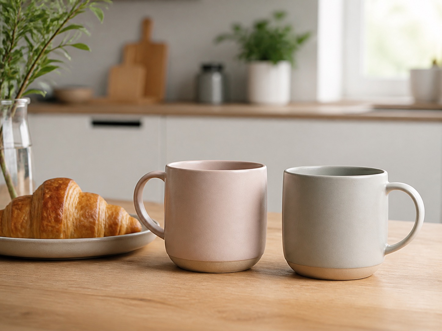 北欧デザインのペアマグカップとプレート